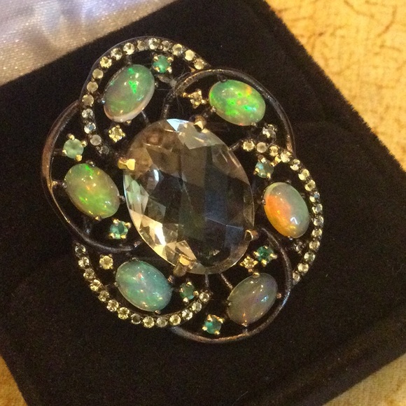 Atlanta Gem & Mineral Show Jewelry - Mysterious Genuine Opals & Green Amethyst Ring